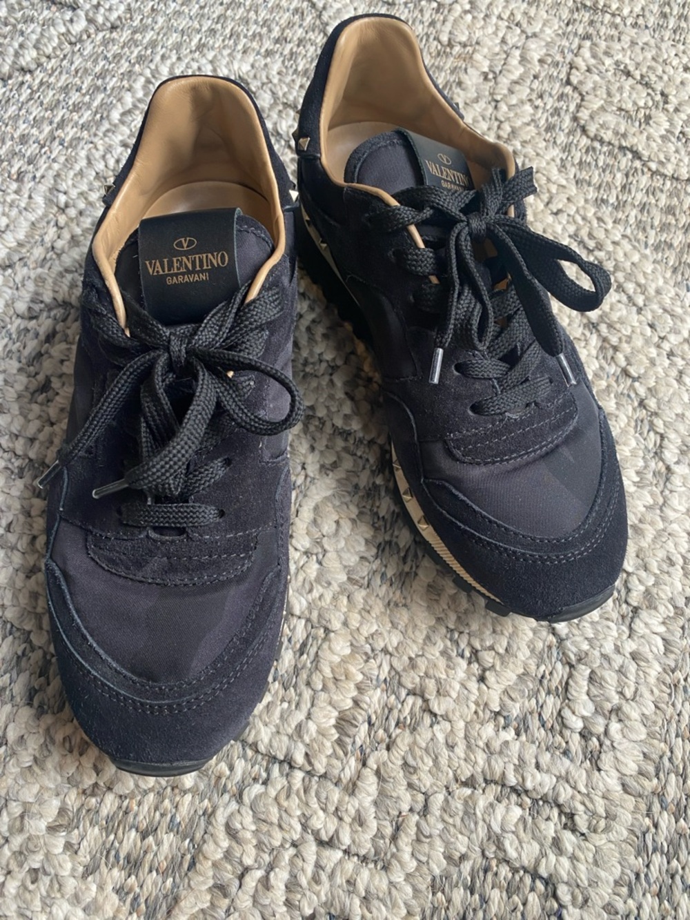 Valentino Garavani Black Suede and Nylon Rockrunner Sneakers